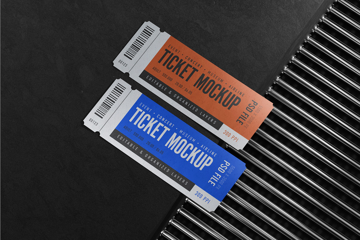 Ticket Mockup Set, a Books & Magazine Mockup by mockupatelier (Photo 6 of 7)