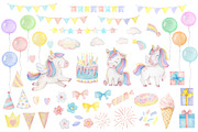Watercolor Cute Rainbow Unicorns, a Decorative Illustration by Elena Medvedeva (Thumbnail 2 of 6)