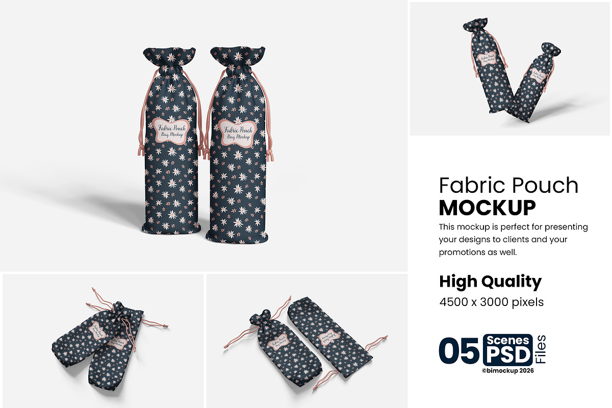 Minimalist Fabric Pouch Bag Mockup, an Advertising Mockup by bimockup (Photo 1 of 6)