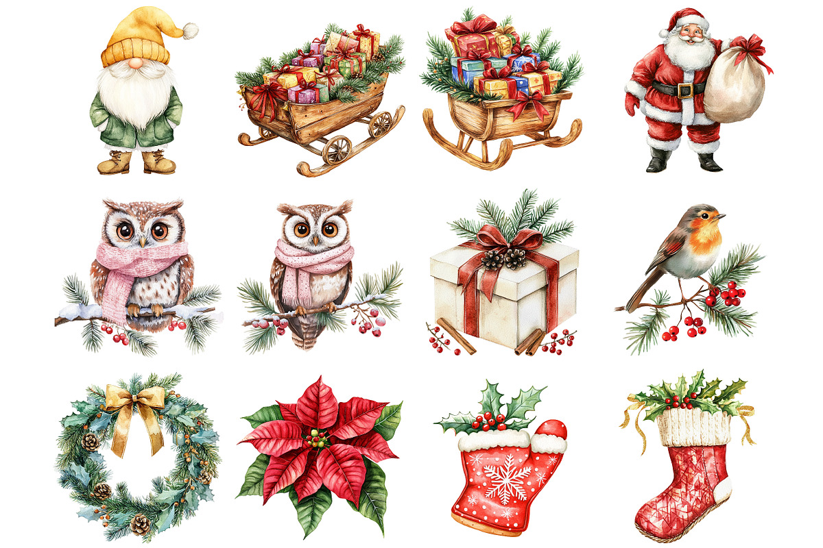 Knitted Christmas Watercolor Clipart, a Seasonal Illustration by CitraGraphics (Photo 4 of 5)