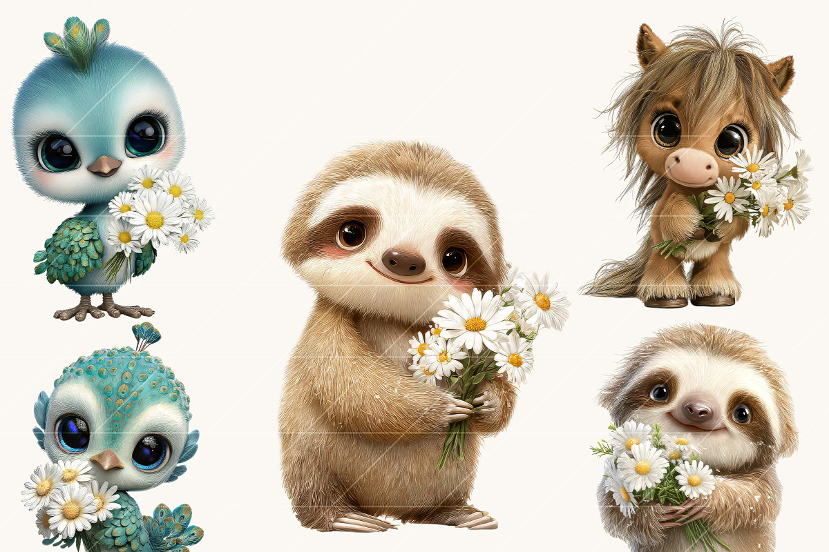 Cute Baby Animals with Flowers Clipa, an Animal Illustration by Design Scotch (Photo 6 of 10)