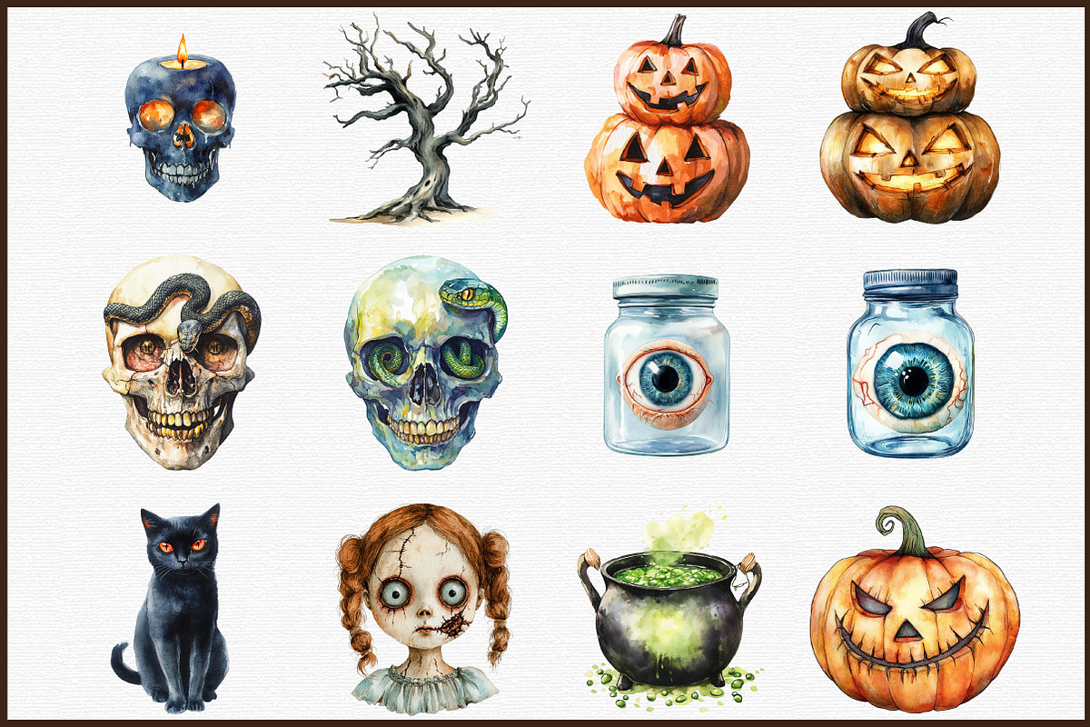 Watercolor Scary Halloween Clipart, an Illustration by Sublimation Artist (Photo 3 of 6)