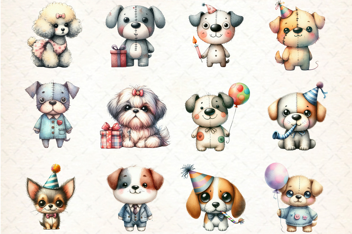 Funny Dog Birthday Clipart Set, an Animal Illustration by DreamCafeArt (Photo 4 of 8)