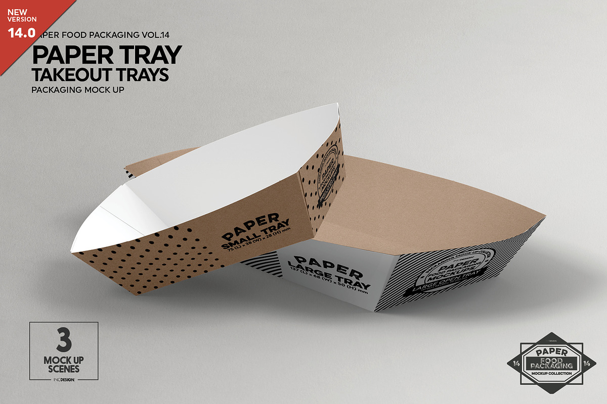 Paper Takeout Trays Packaging Mockup, a Packaging Mockup by INCDesign (Photo 1 of 10)