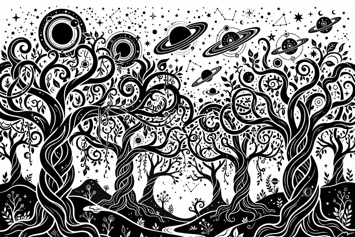 50 Mystical Galaxy Forest Silhouette, a Technology Illustration by Amazin_art (Photo 32 of 41)
