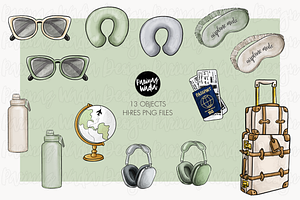 Neutral Travel Girls Clipart Set Png