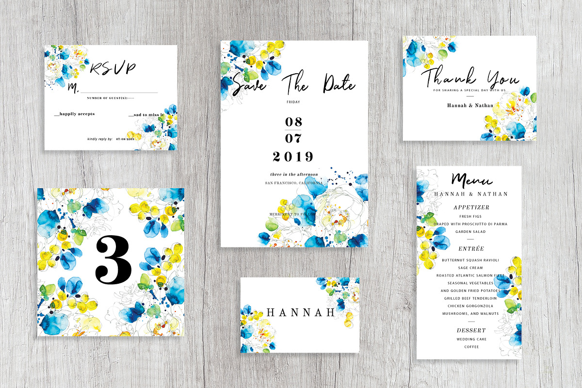 watercolor white flower wedding card, a Card Template by TurquoiseDesign (Photo 4 of 7)