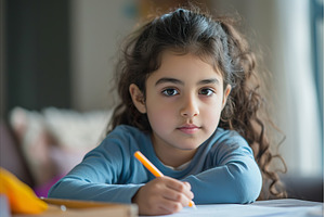 Arab girl is doing homework in, a School & Education Photo by Lermont51