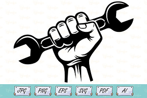 Strong Hand Holding Wrench Vector, an Object Illustration by Ghagra
