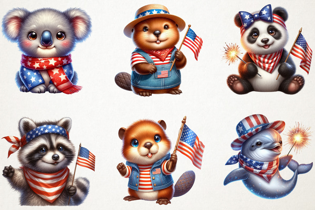 4th of July Cute Baby Animal Clipart, a Seasonal Illustration by RobertsArt (Photo 3 of 7)