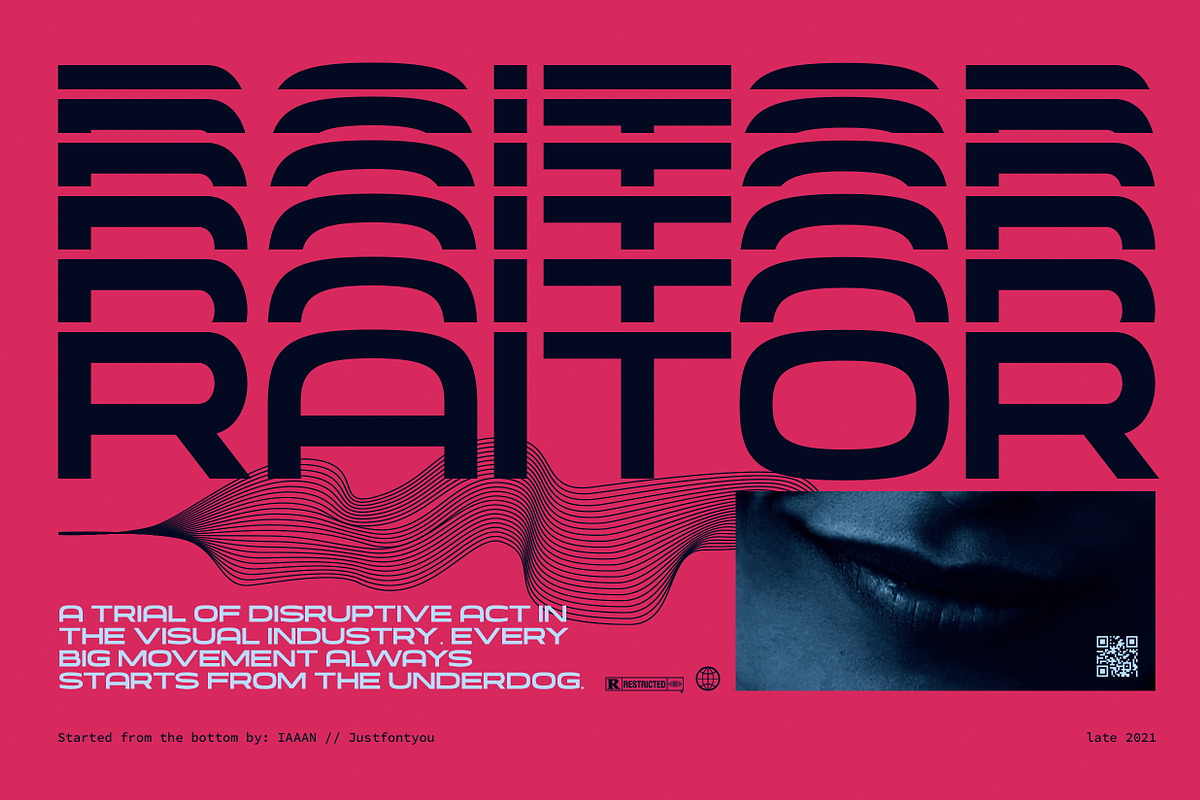 Raitor - Futuristic Display Fonts, a Sans Serif Font by Ian Irwanwismoyo (Photo 1 of 14)
