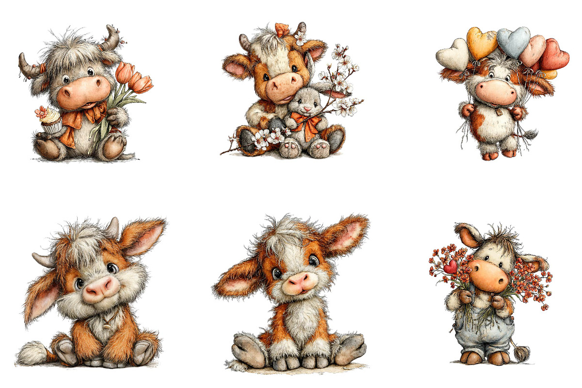 Whimsical Easter Highland Cow Clipar, an Illustration by CreationArt (Photo 6 of 7)