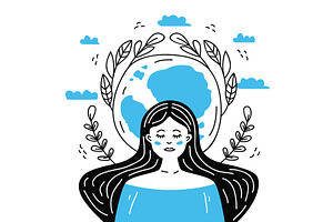 girl and eco friendly line art, a Person Illustration by studiogstock