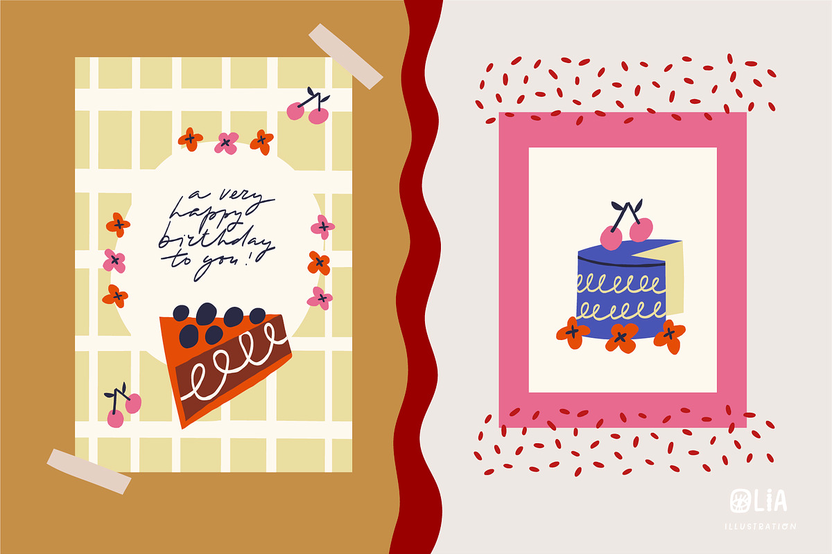 Piece of Cake Birthday Cake Clipart, a Decorative Illustration by Olia (Photo 18 of 19)