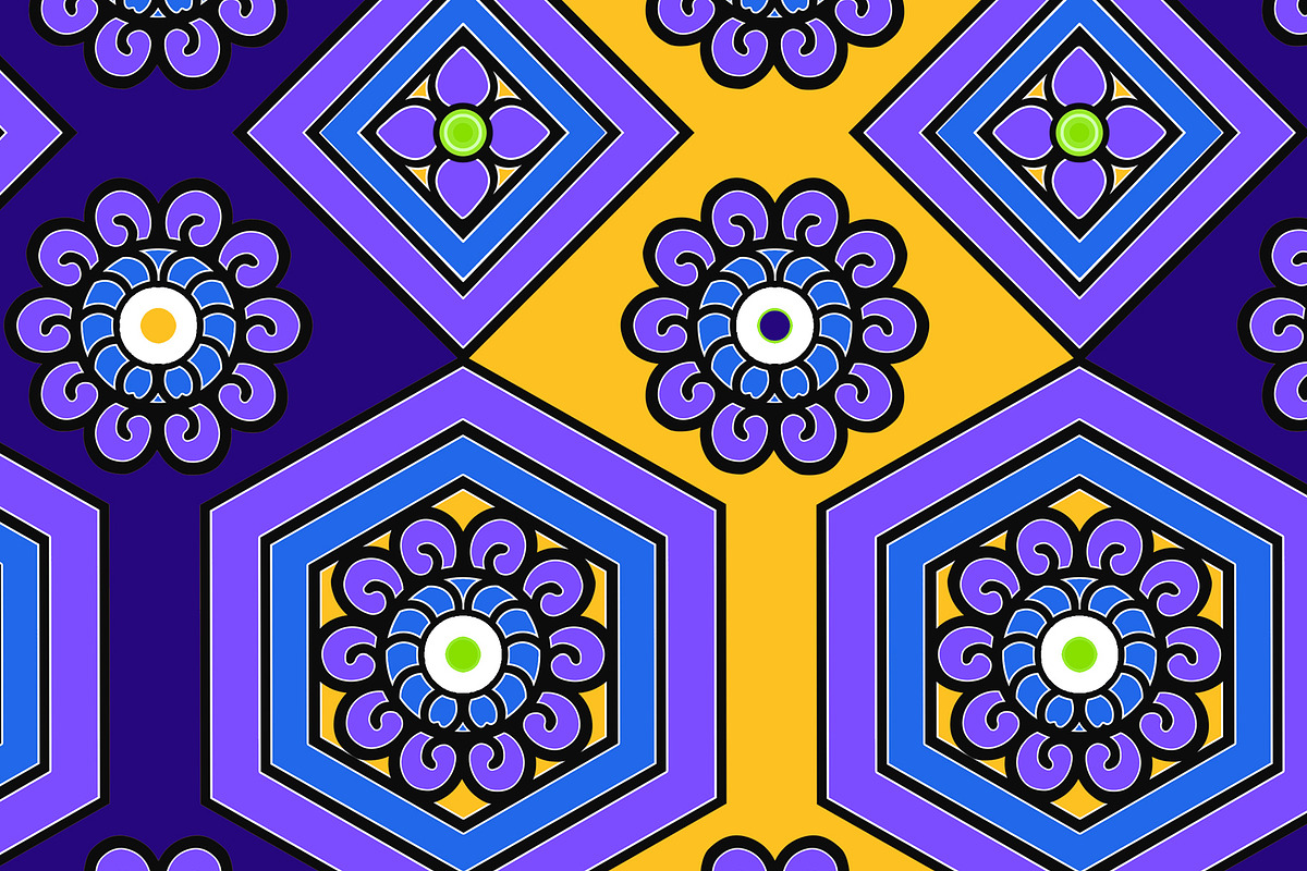Purple Yellow Blue Floral Geometric, a Pattern Graphic by Sharon Schwalbe (Photo 2 of 2)