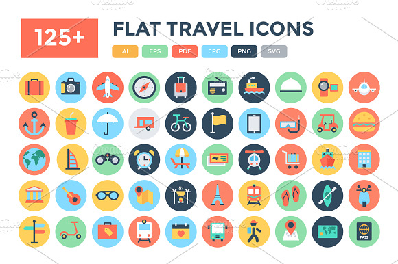 125 Flat Travel Icons
