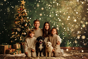 Falling Snow Christmas Tree Backdrop