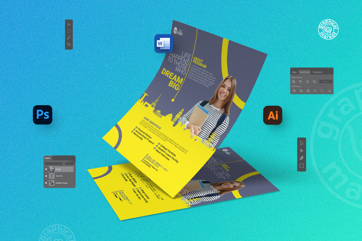 Education Admission Flyer Template, a Flyer Template by GraphicalMarket (Photo 4 of 6)
