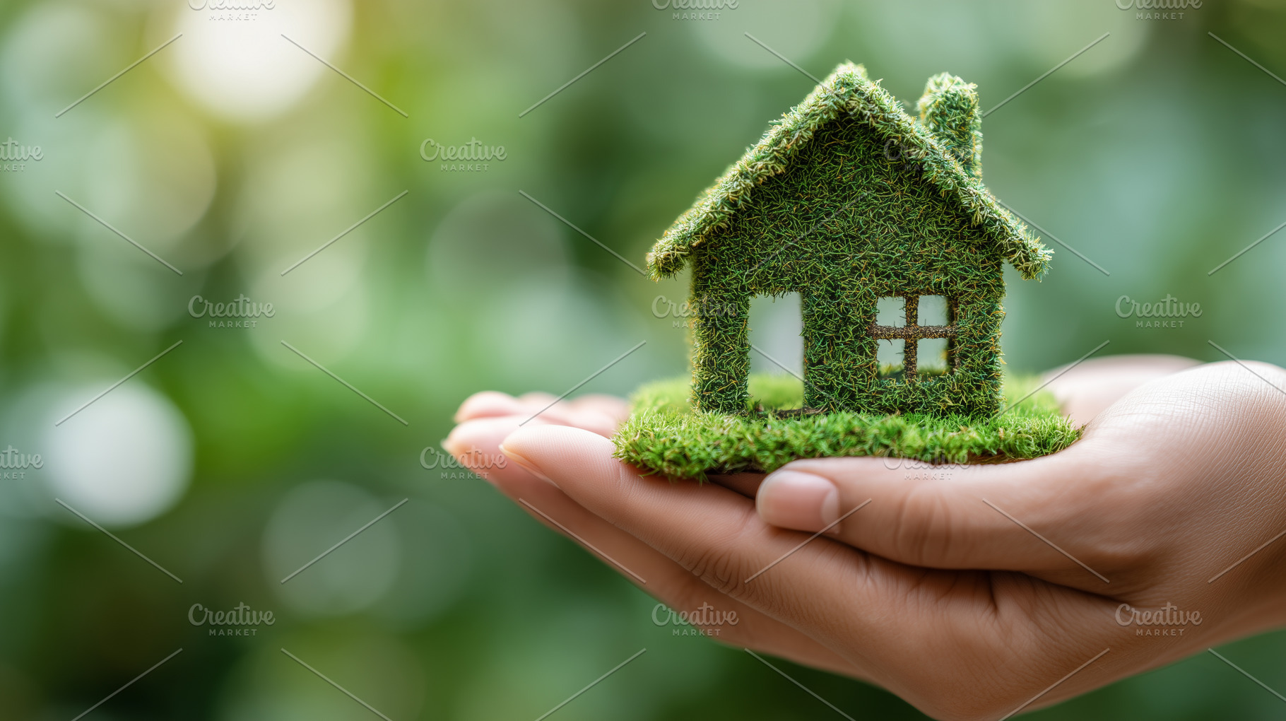 Hand holds small green house model, a Nature Photo by MistyDay