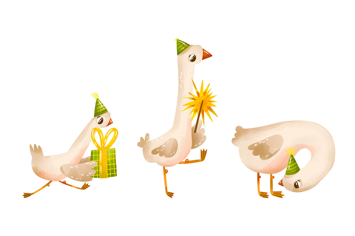 Green Birthday Goose Clipart Set, an Animal Illustration by the_myro (Photo 4 of 10)