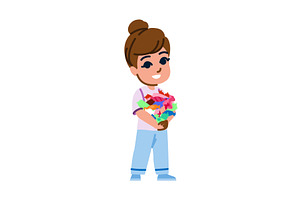 Happy girl holding colorful wrapped, an Object Illustration by pikepicture