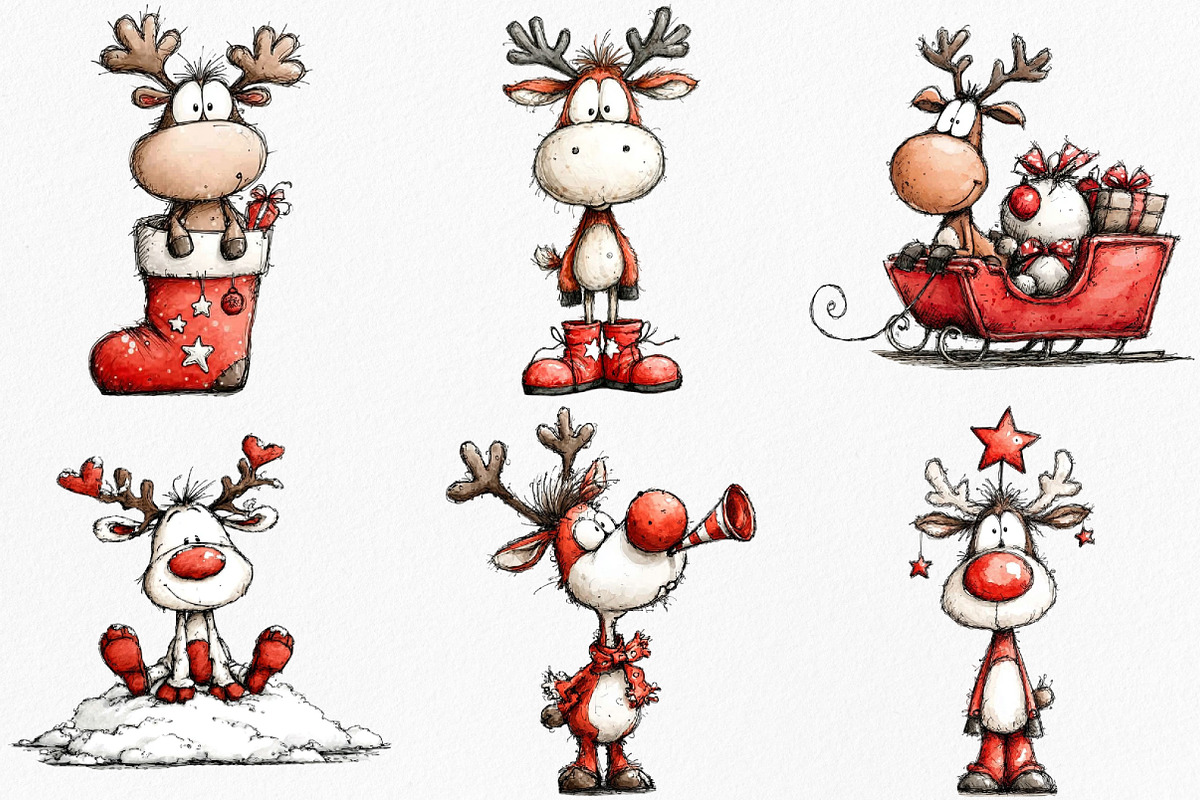 Quirky Funny Christmas Reindeer, an Illustration by Canvas Craft (Photo 2 of 8)