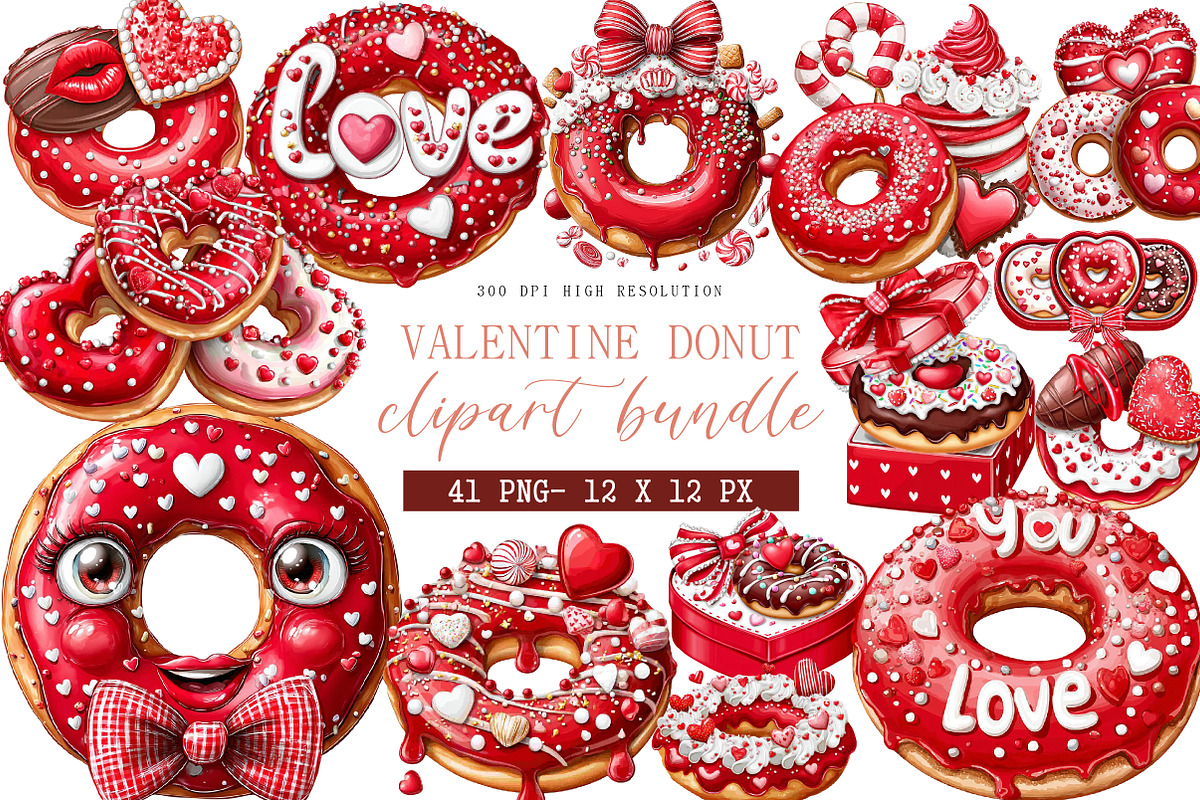 Valentine Donut Clipart, an Illustration by DreamArtGraphic (Photo 1 of 4)