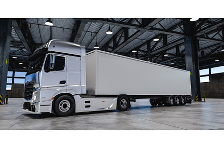 Modern truck with white trailer in, a Photo by Daniel Megias