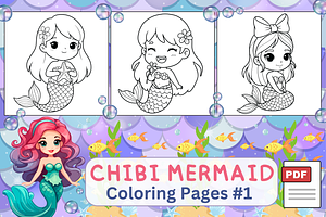 Chibi Mermaid Coloring Pages #1, a Person Illustration by Inkivelle Studio