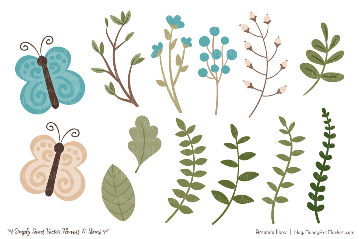 Vintage Blue Flower Clipart, an Illustration by Amanda Ilkov (Photo 4 of 4)