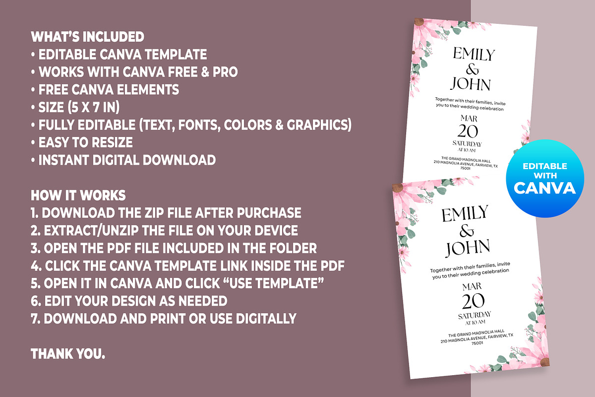 Wedding Invitation Canva Template, a Card Template by M9 Design (Photo 5 of 5)