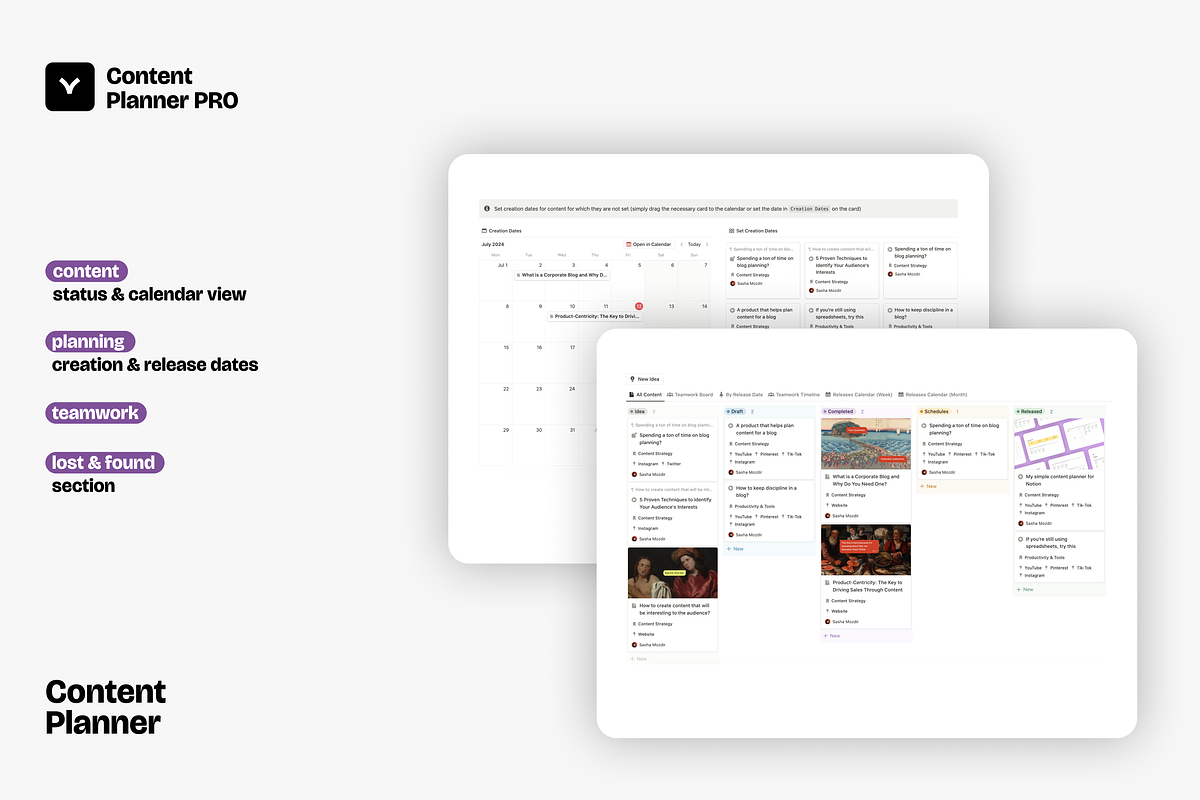 Notion Content Planner PRO, an App Template by Blog Launch (Photo 4 of 8)