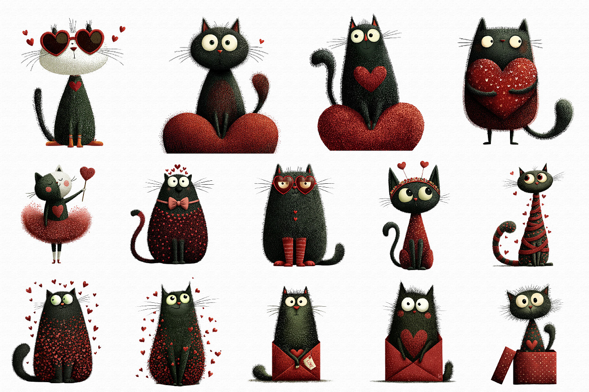 Quirky Valentine's Day Cat Clipart, an Illustration by Libby Wishes (Photo 5 of 7)