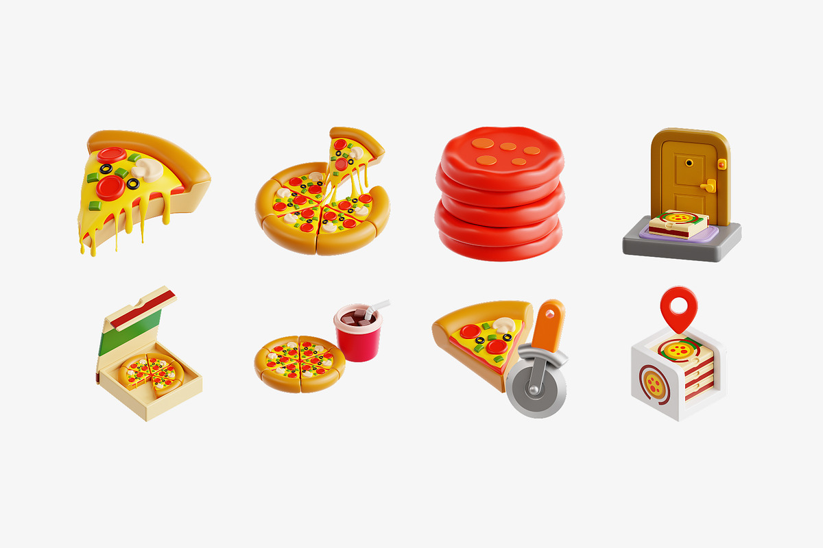Italian Pizza 3D Icon Set, a Food & Drink 3D Model by Eklip Studio (Photo 2 of 3)