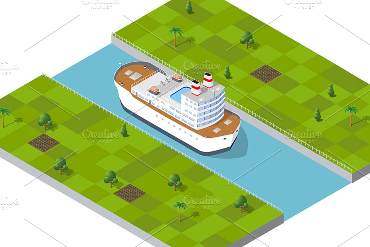 Isometric port cargo ship, a Transportation Illustration by AlexZeL (Photo 8 of 9)