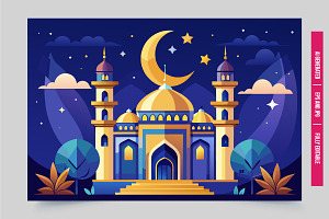 Grand mosque illuminated at night, an Illustration by Tanuart