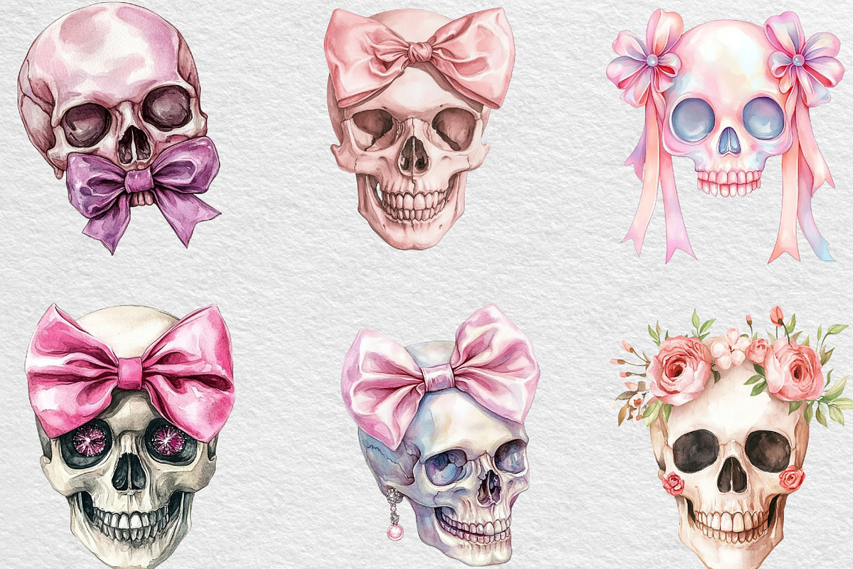 Coquette Skull Clipart PNG, an Illustration by Black Bird Studio (Photo 5 of 6)