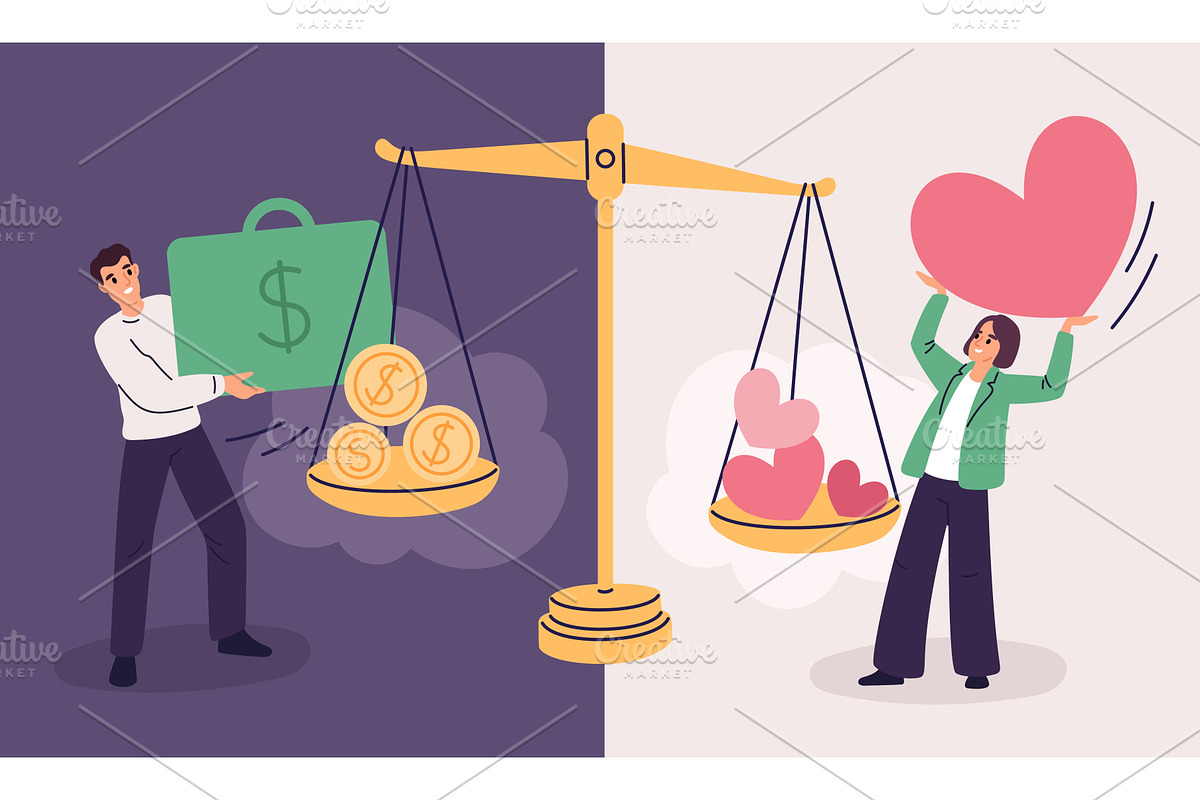 Scales with people. Money or love, a Person Illustration by YummyBuum