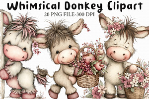 Whimsical Donkey Clipart, an Illustration by Libby Wishes