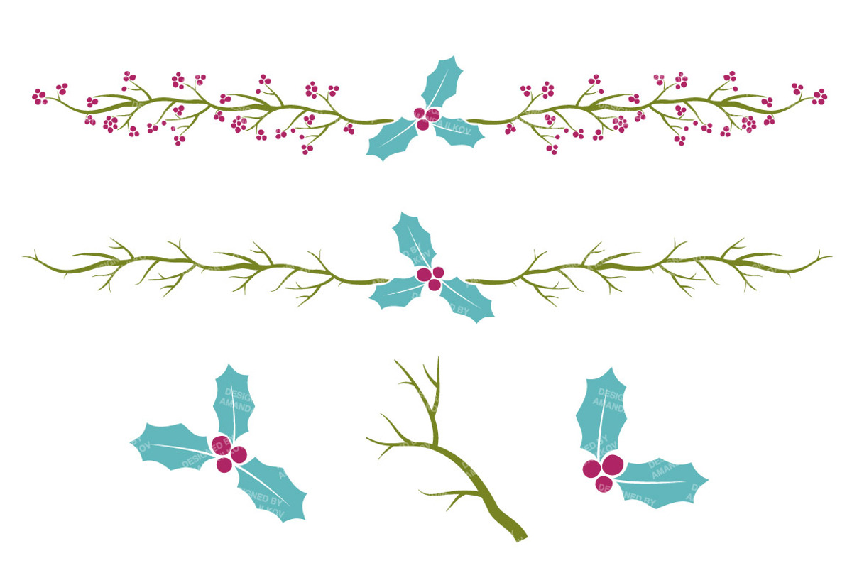 Bohemian Christmas Holly Vectors, an Illustration by Amanda Ilkov (Photo 4 of 5)