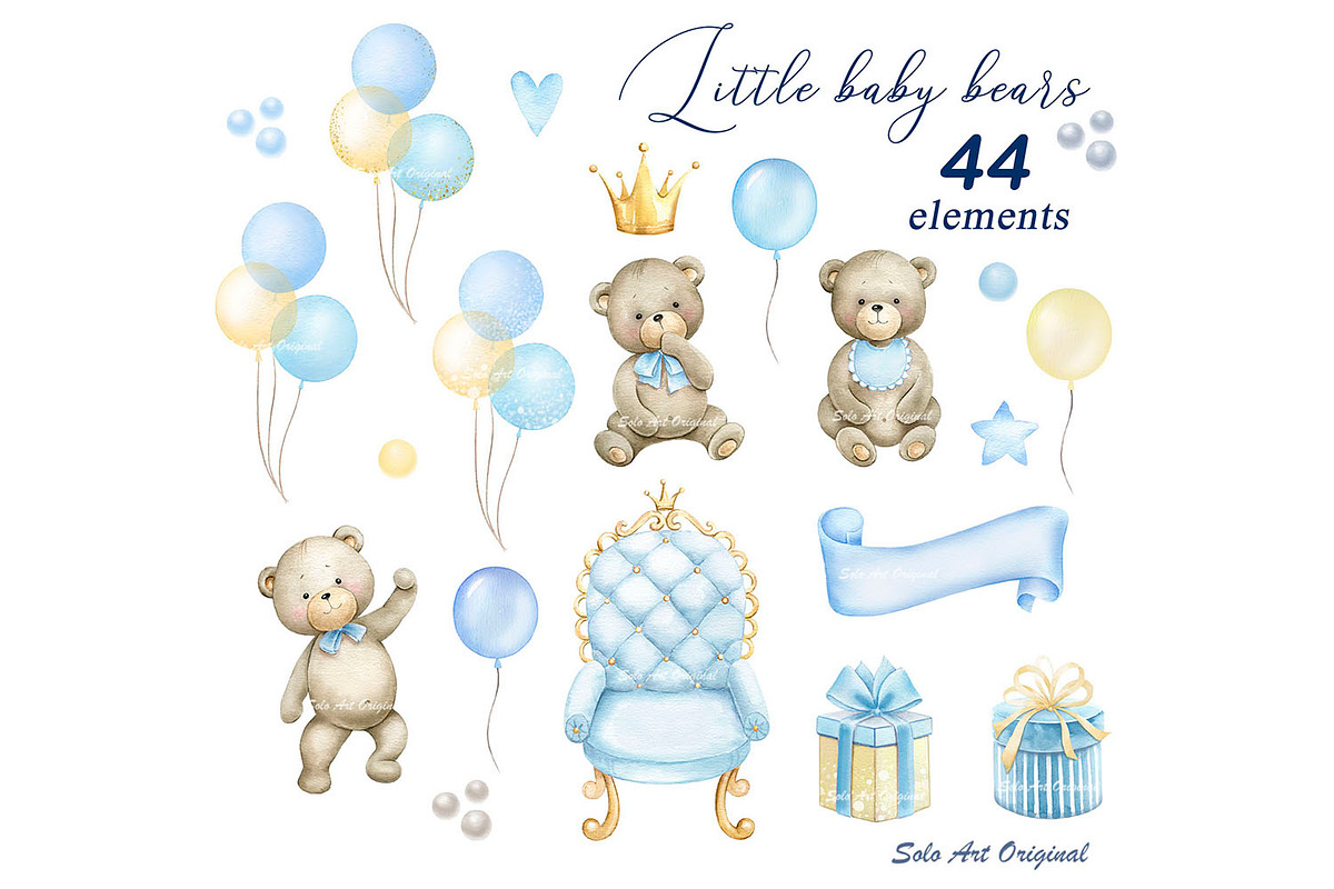 Teddy bear Baby boy shower clipart, an Animal Illustration by Solo Art Original (Photo 2 of 7)