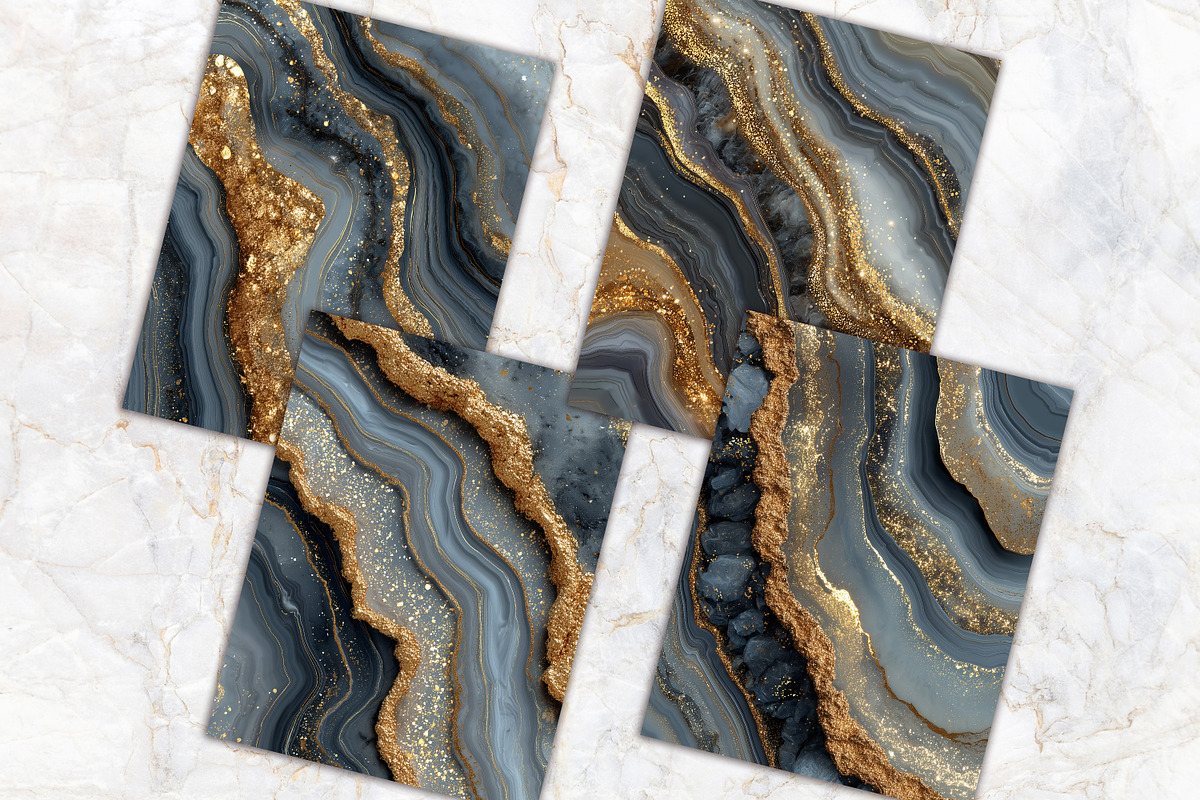 Golden Gray Agate Textures Paper Set, a Background Graphic by V Design Creator (Photo 8 of 12)