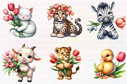 Cute Animals and Tulip Flower, an Illustration by CreationArt (Thumbnail 3 of 6)