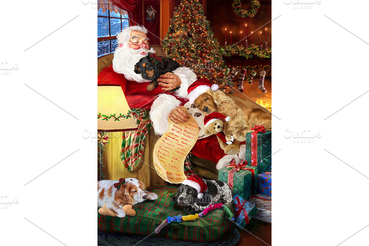 Cocker Spaniel Dog Xmas Santa Decor, an Animal Illustration by Art Paradise Studios (Photo 1 of 3)