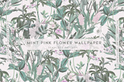 Mint Pink Flower Wallpaper, a Wallpaper Graphic by MalyskaStudio (Thumbnail 1 of 6)