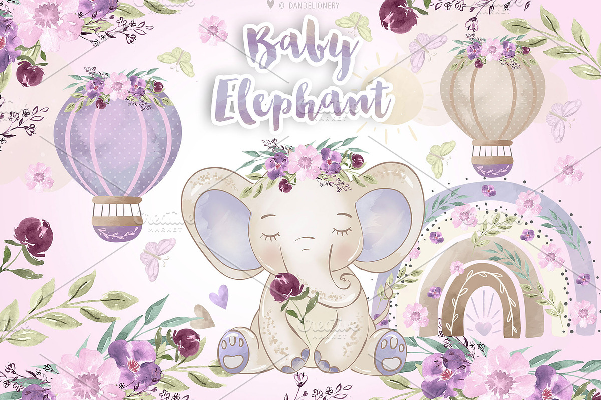 Purple Baby Elephant design, an Illustration by designloverstudio (Photo 1 of 2)