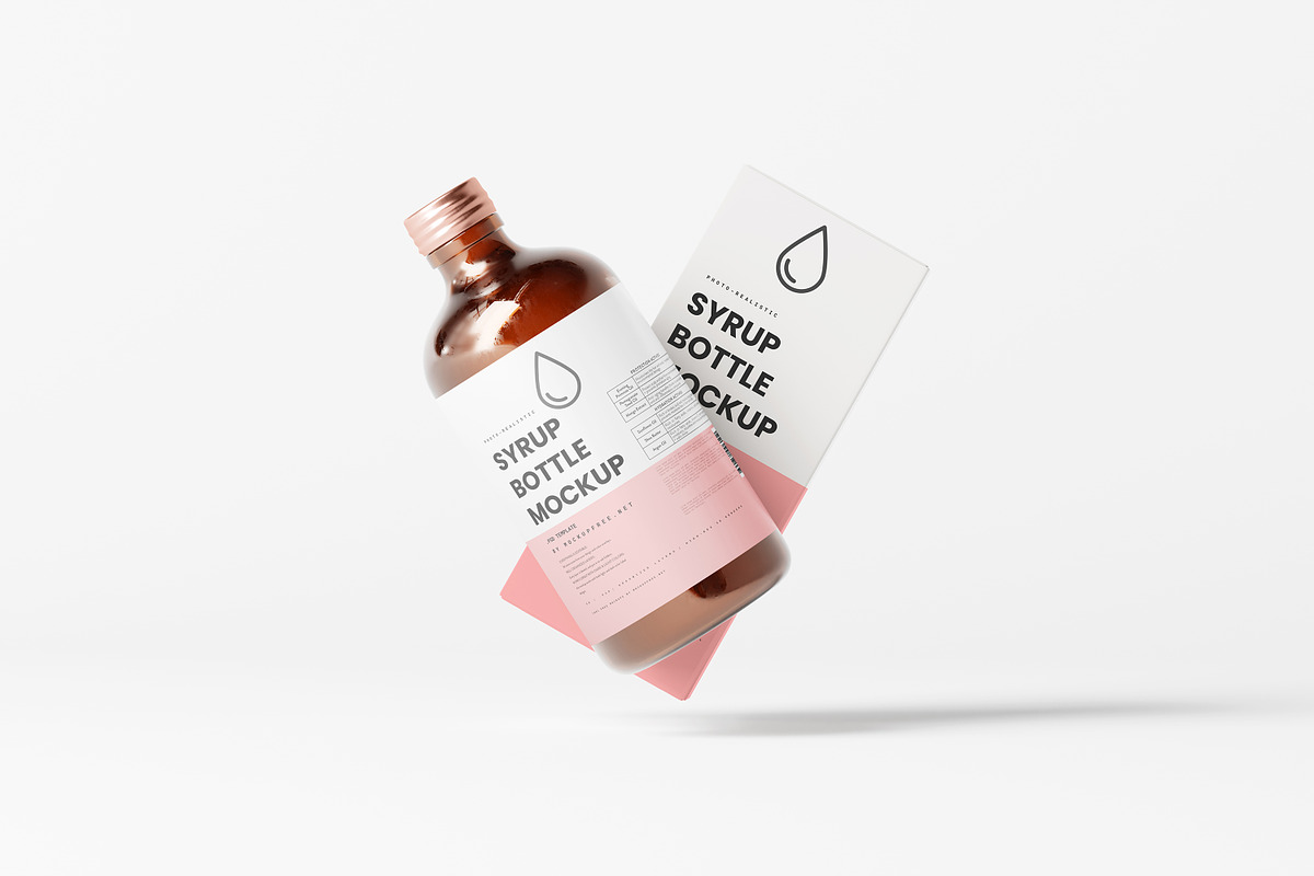 Syrup Bottle and Box Mockups, a Packaging Mockup by MockupFree.Net (Photo 8 of 12)