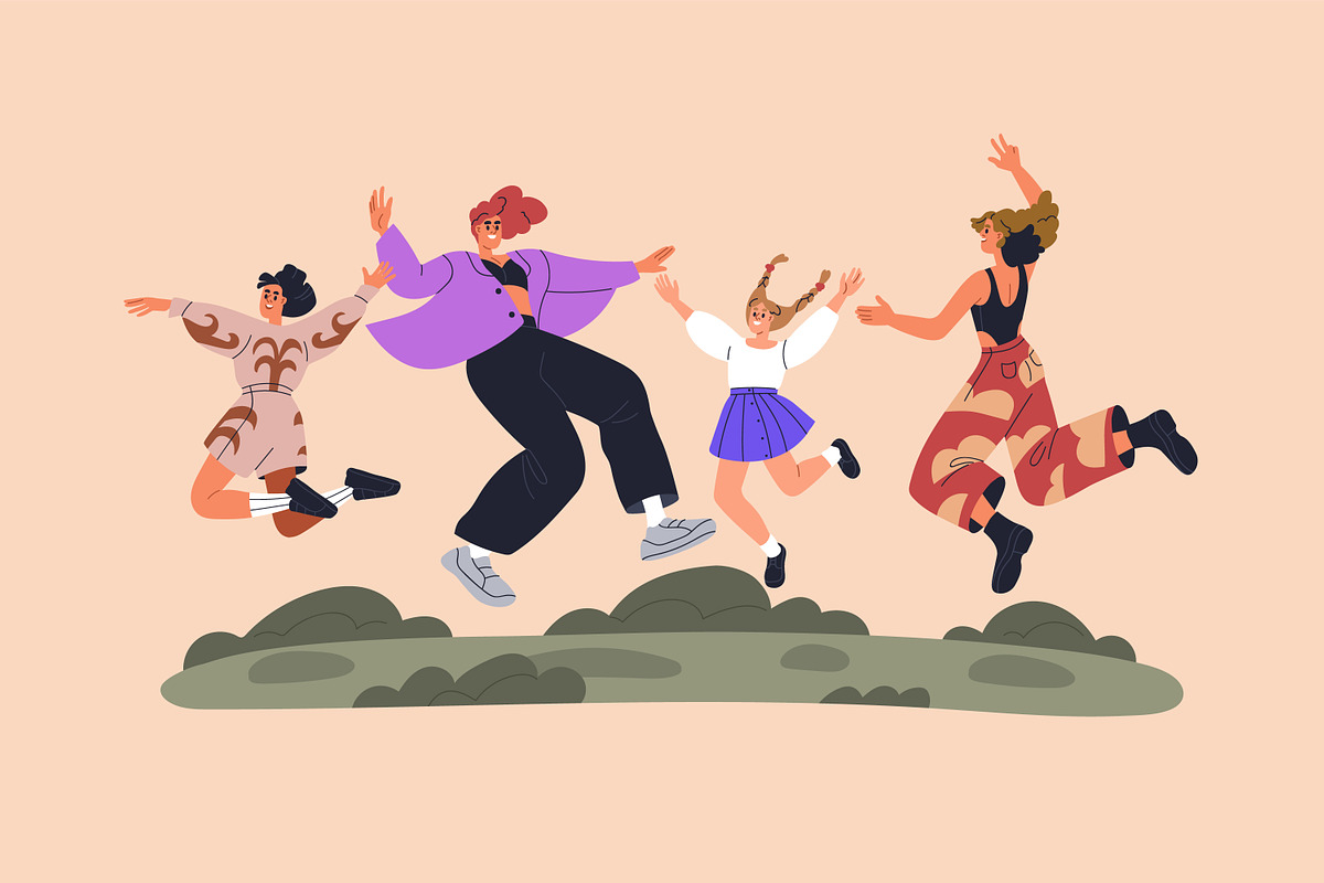 Happy families jumping with kids set, a Person Illustration by Good Studio (Photo 11 of 13)