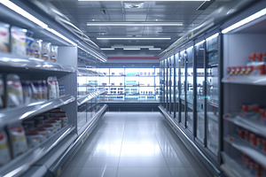 Supermarket aisle with shelves full of products, a Photo by AlyaAnd