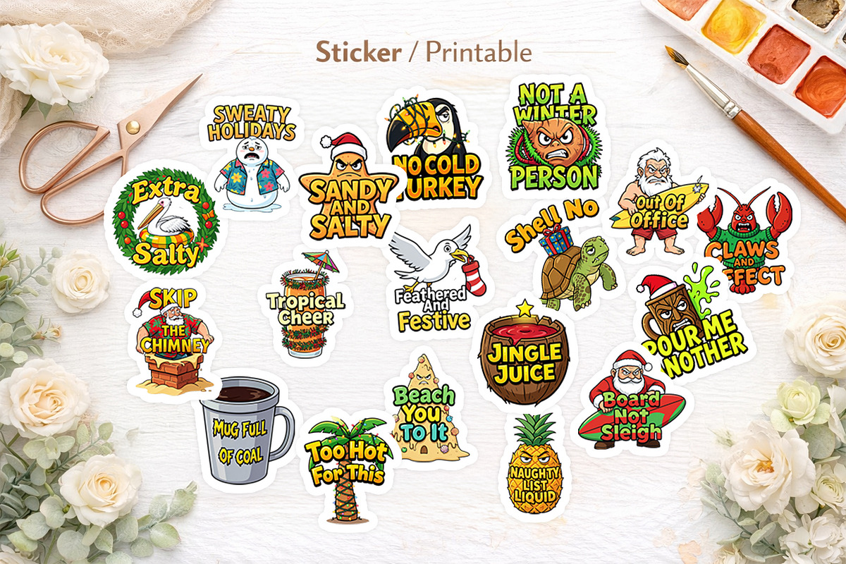 Tropical Christmas Sarcastic Quotes, a Decorative Illustration by Artnoy (Photo 7 of 8)